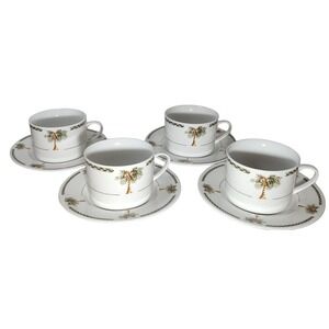 Gibson Bahama Coffee Cup and‎ Saucer Palm Tree Discontinued 2009 Lot of Four